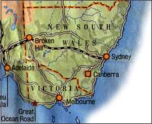 Karte Sydney-Adelaide